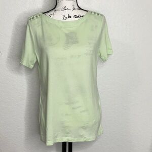 364- Karen Scott NWT Green Short Sleeve Top w/ Shoulder Details Size Small.